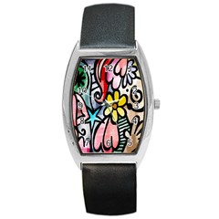 Digitally Painted Abstract Doodle Texture Barrel Style Metal Watch by Simbadda