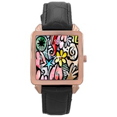 Digitally Painted Abstract Doodle Texture Rose Gold Leather Watch  by Simbadda