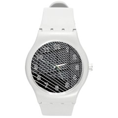 Abstract Architecture Pattern Round Plastic Sport Watch (m) by Simbadda