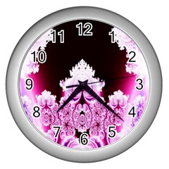 Fractal In Pink Lovely Wall Clocks (silver) 