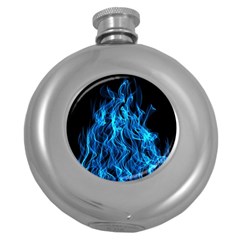 Digitally Created Blue Flames Of Fire Round Hip Flask (5 Oz)