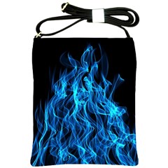 Digitally Created Blue Flames Of Fire Shoulder Sling Bags by Simbadda