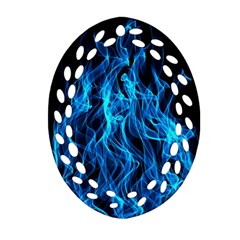 Digitally Created Blue Flames Of Fire Ornament (oval Filigree)