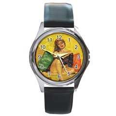 Pin Up Girl  Round Metal Watch by Valentinaart