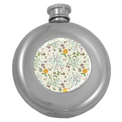 Floral Kraft Seamless Pattern Round Hip Flask (5 Oz)