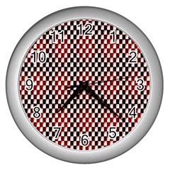 Squares Red Background Wall Clocks (silver) 