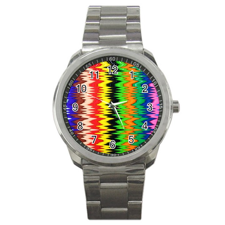 Colorful Liquid Zigzag Stripes Background Wallpaper Sport Metal Watch