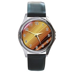 Diagonal Color Fractal Stripes In 3d Glass Frame Round Metal Watch by Simbadda