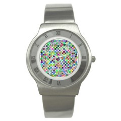 Colorful Dots Balls On White Background Stainless Steel Watch by Simbadda