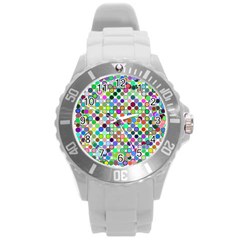 Colorful Dots Balls On White Background Round Plastic Sport Watch (l) by Simbadda