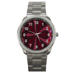 Red Ribbon Effect Newtonian Fractal Sport Metal Watch by Simbadda