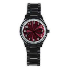 Red Ribbon Effect Newtonian Fractal Stainless Steel Round Watch by Simbadda