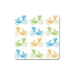 Vintage Bikes With Basket Of Flowers Colorful Wallpaper Background Illustration Square Magnet by Simbadda