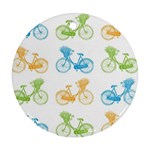 Vintage Bikes With Basket Of Flowers Colorful Wallpaper Background Illustration Round Ornament (Two Sides) Back