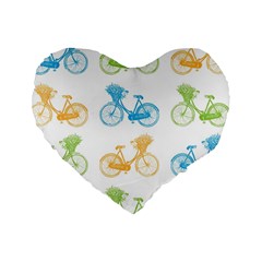 Vintage Bikes With Basket Of Flowers Colorful Wallpaper Background Illustration Standard 16  Premium Heart Shape Cushions by Simbadda