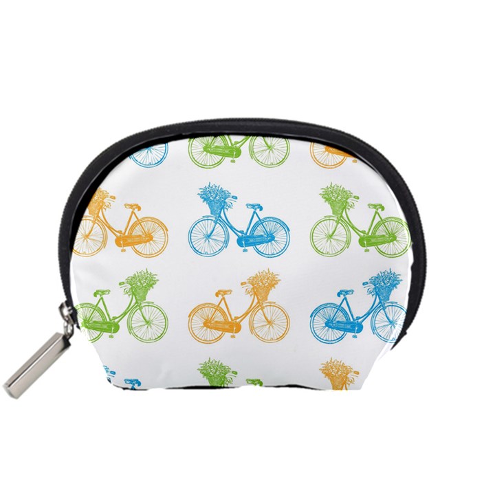 Vintage Bikes With Basket Of Flowers Colorful Wallpaper Background Illustration Accessory Pouches (Small) 