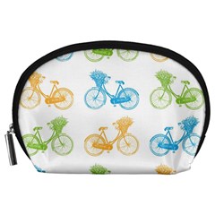 Vintage Bikes With Basket Of Flowers Colorful Wallpaper Background Illustration Accessory Pouches (large)  by Simbadda