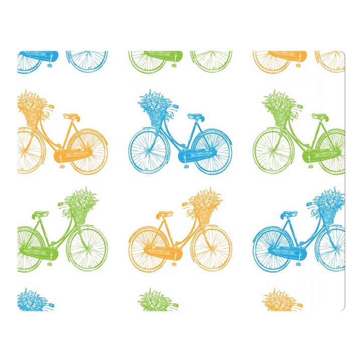 Vintage Bikes With Basket Of Flowers Colorful Wallpaper Background Illustration Double Sided Flano Blanket (Large) 