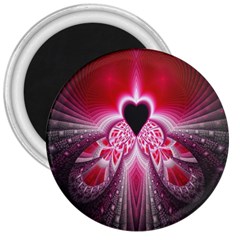 Illuminated Red Hear Red Heart Background With Light Effects 3  Magnets by Simbadda