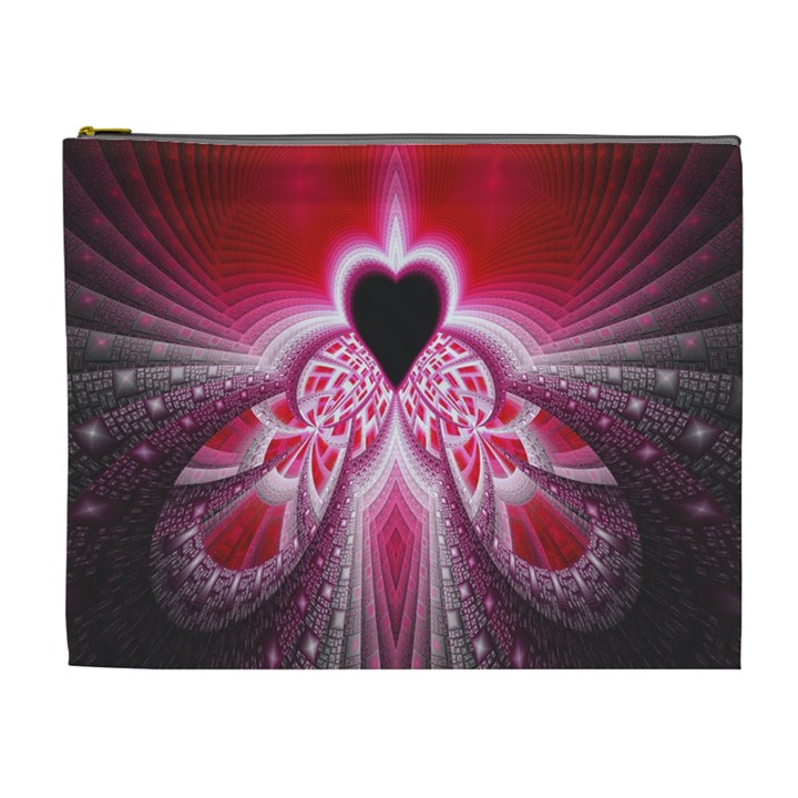 Illuminated Red Hear Red Heart Background With Light Effects Cosmetic Bag (XL)