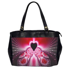 Illuminated Red Hear Red Heart Background With Light Effects Office Handbags (2 Sides)  by Simbadda