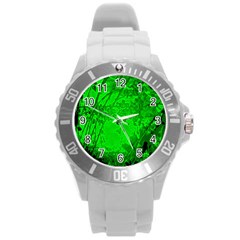 Leaf Outline Abstract Round Plastic Sport Watch (l) by Simbadda