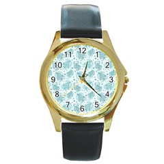 Decorative Floral Paisley Pattern Round Gold Metal Watch