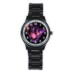 Fractal Image Of Pink Balls Whooshing Into The Distance Stainless Steel Round Watch Front