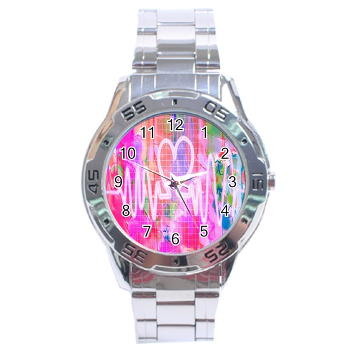 Watercolour Heartbeat Monitor Stainless Steel Analogue Watch