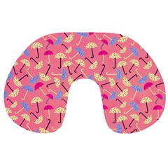 Umbrella Seamless Pattern Pink Travel Neck Pillows by Simbadda