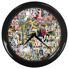 Graffiti Wall Pattern Background Wall Clocks (black) by Simbadda