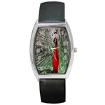 Red Peacock Barrel Style Metal Watch Front