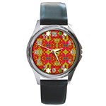 Abstract Background Design With Doodle Hearts Round Metal Watch Front