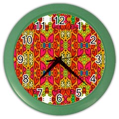 Abstract Background Design With Doodle Hearts Color Wall Clocks