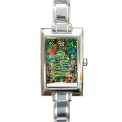 Watercolour Christmas Tree Painting Rectangle Italian Charm Watch