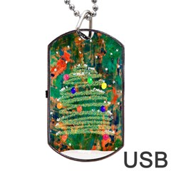 Watercolour Christmas Tree Painting Dog Tag USB Flash (One Side)