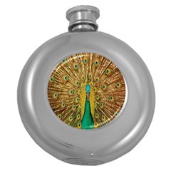 Peacock Bird Feathers Round Hip Flask (5 Oz) by Simbadda