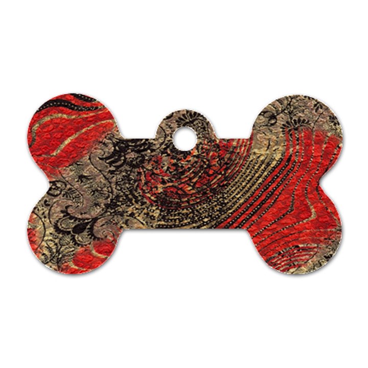 Red Gold Black Background Dog Tag Bone (Two Sides)