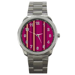 Stripes Background Wallpaper In Purple Maroon And Gold Sport Metal Watch by Simbadda