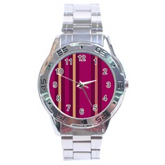 Stripes Background Wallpaper In Purple Maroon And Gold Stainless Steel Analogue Watch