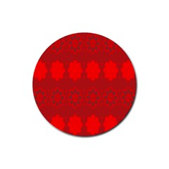 Red Flowers Velvet Flower Pattern Rubber Coaster (round)  by Simbadda