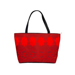 Red Flowers Velvet Flower Pattern Shoulder Handbags by Simbadda