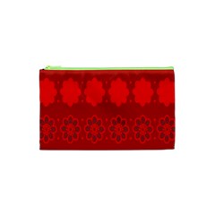 Red Flowers Velvet Flower Pattern Cosmetic Bag (xs) by Simbadda