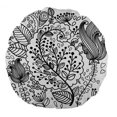 Black Abstract Floral Background Large 18  Premium Flano Round Cushions by Simbadda