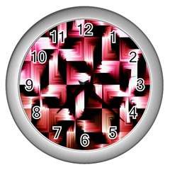 Red And Pink Abstract Background Wall Clocks (silver)  by Simbadda