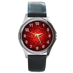 Abstract Red Lava Effect Round Metal Watch by Simbadda