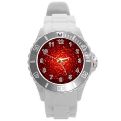 Abstract Red Lava Effect Round Plastic Sport Watch (l) by Simbadda