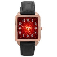 Abstract Red Lava Effect Rose Gold Leather Watch  by Simbadda