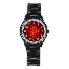 Abstract Red Lava Effect Stainless Steel Round Watch by Simbadda