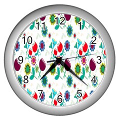 Lindas Flores Colorful Flower Pattern Wall Clocks (silver) 